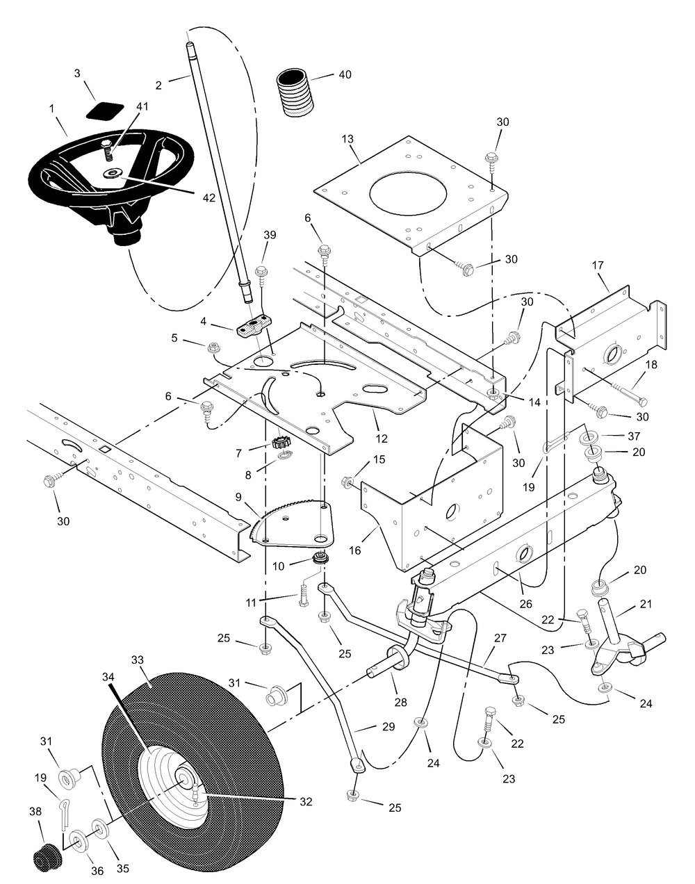 Steering Diagram and Parts List for 312003X50A 2003 Briggs and Stratton Lawn Tractor